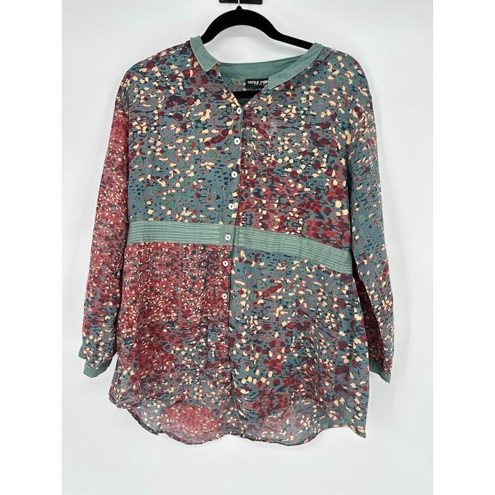 Little Journeys Chicago Womesn Artsy Tunic Top Button Front Medium Lightweight